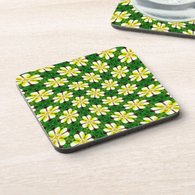 Yellow Frangipani Pattern Getränkeuntersetzer (Linke Seite)