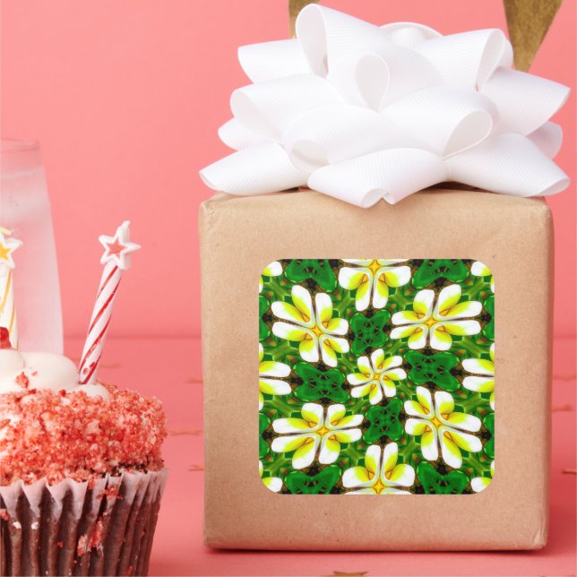 Yellow Frangipani Pattern Quadratischer Aufkleber (Party)