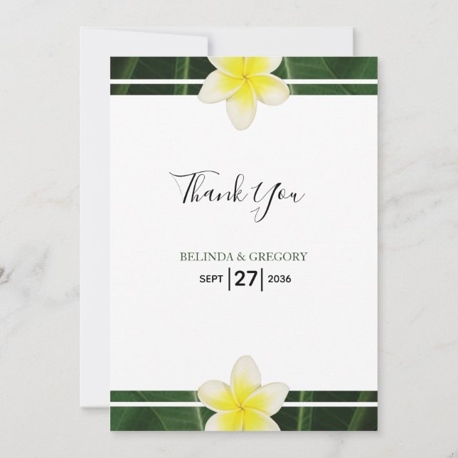 Yellow Frangipani Plumeria Wedding Danke-Card Dankeskarte (Rückseite)