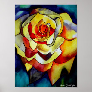 Yellow Freesia Aquarell Originalkunst Blume Poster