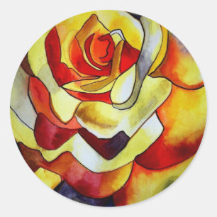 Yellow Freesia Aquarell Originalkunst Blume Runder Aufkleber
