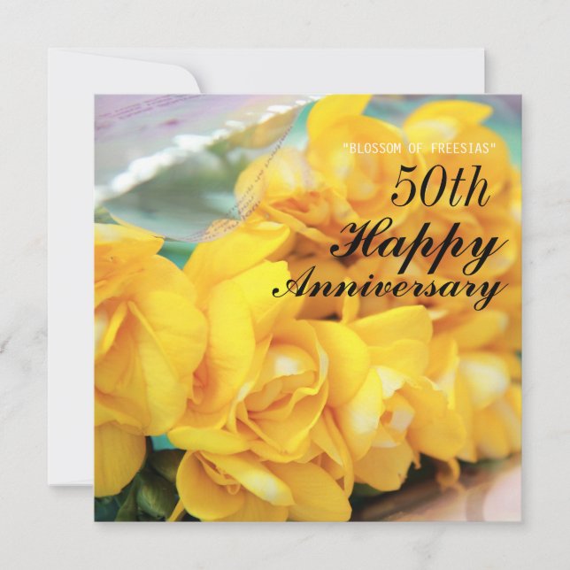 Yellow Freesias 50. Hochzeitstag Karte (Vorderseite)