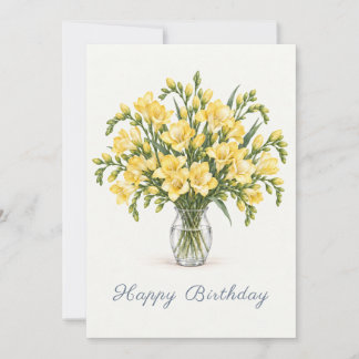 Yellow Freesias Happy Birthday Mitteilungskarte