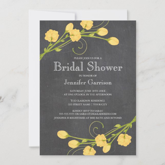 Yellow Garden Rose Bridal Dusche Einladung (Vorderseite)