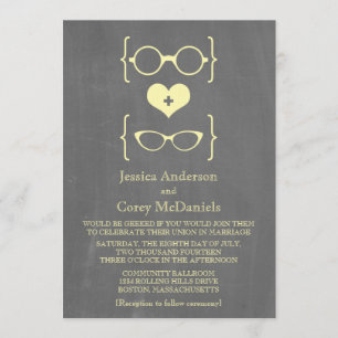 Yellow Geeky Glasses Chalkboard Wedite Einladung