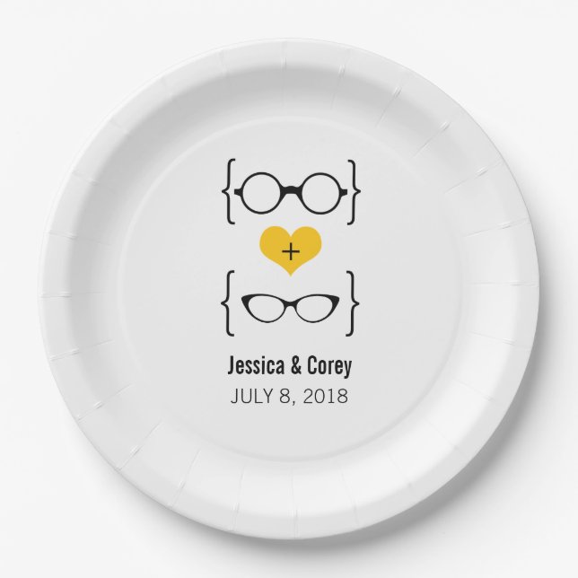 Yellow Geeky Glasses Paper Tellers Pappteller (Vorderseite)