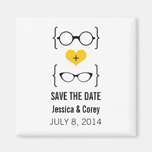 Yellow Geeky Glasses speichern das Date Magnet