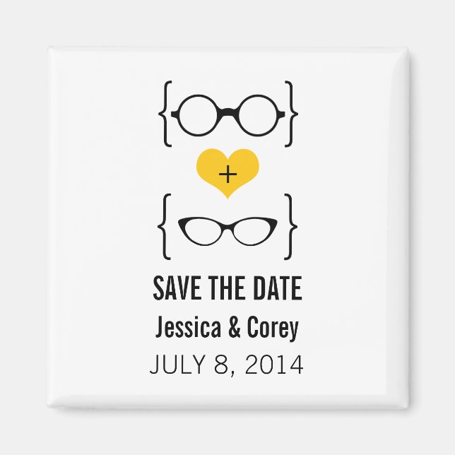 Yellow Geeky Glasses speichern das Date Magnet (Vorne)