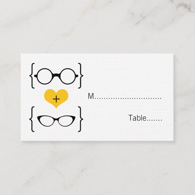 Yellow Geeky Glasses Wedding Platzkarten (Vorderseite)