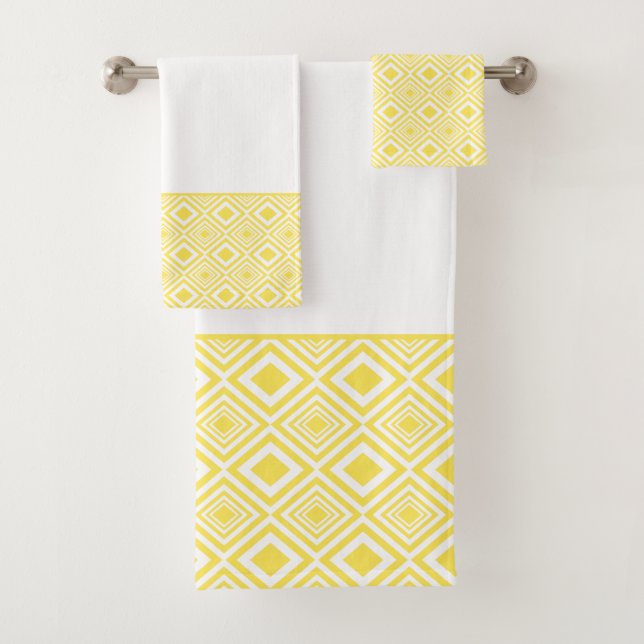 Yellow Geometric Diamond Pattern Badhandtuch Set (Insitu)