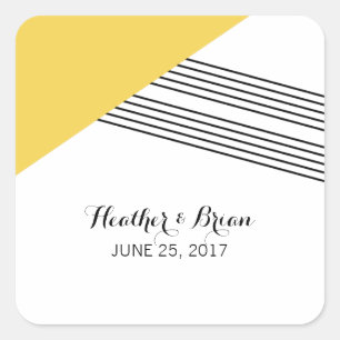 Yellow Geometric Stripe Wedding Stickers