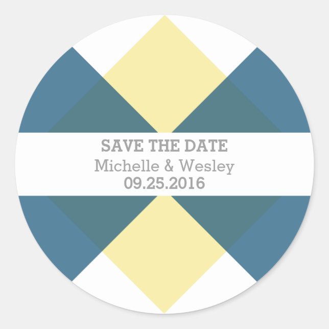 Yellow Geometric Trial Save the Date Stickers (Vorderseite)