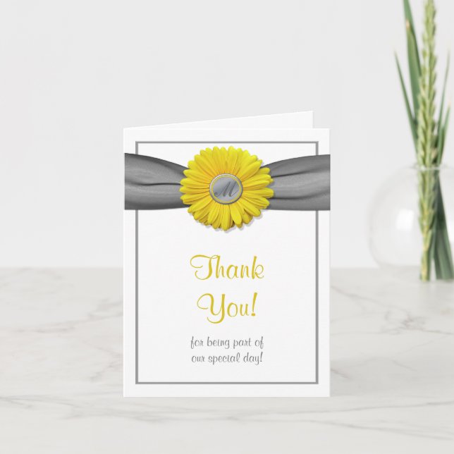 Yellow Gerbera Daisy Gray Ribbon Danksagkarte Dankeskarte (Vorderseite)
