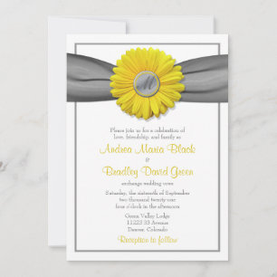 Yellow Gerbera Daisy Gray Ribbon Einladung