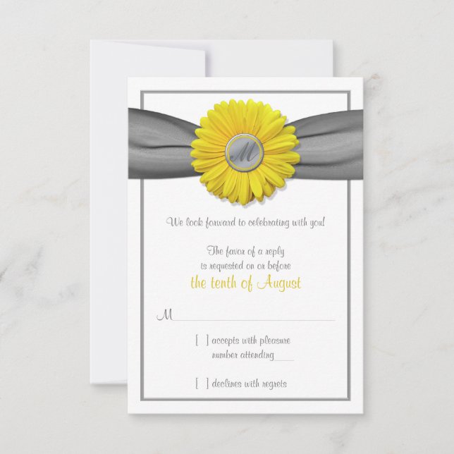 Yellow Gerbera Daisy Gray Ribbon UAWG Antwortkarte RSVP Karte (Vorderseite)
