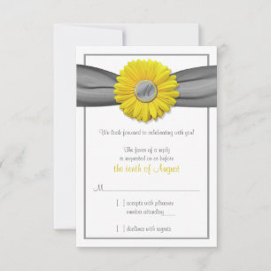 Yellow Gerbera Daisy Gray Ribbon UAWG Antwortkarte RSVP Karte
