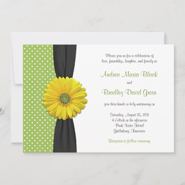 Yellow Gerbera Daisy Polka Dot Wedding Einladung (Vorderseite)