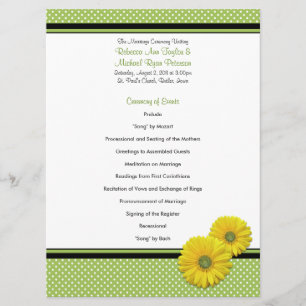 Yellow Gerbera Daisy Polka Dot Wedding Program Programm