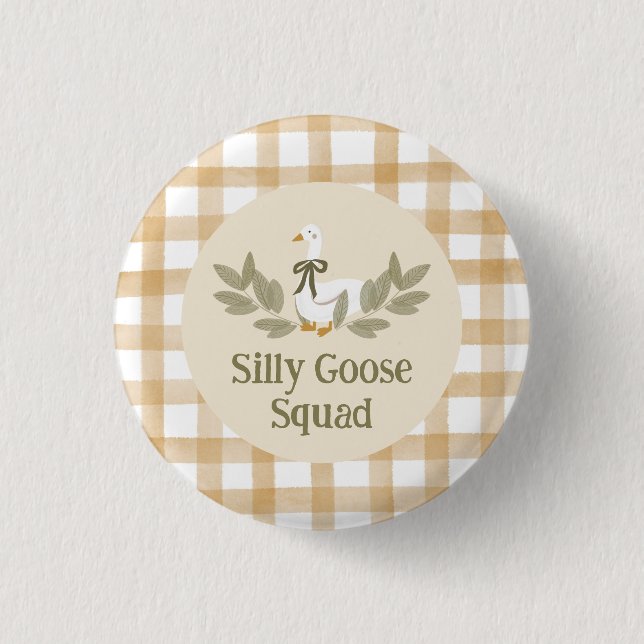 Yellow Gingham Albern Goose Birthday Party Button (Vorderseite)