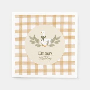 Yellow Gingham Albern Goose Birthday Party Serviette