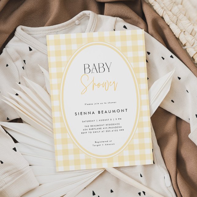Yellow Gingham Baby Shower Invitation Einladung (Von Creator hochgeladen)