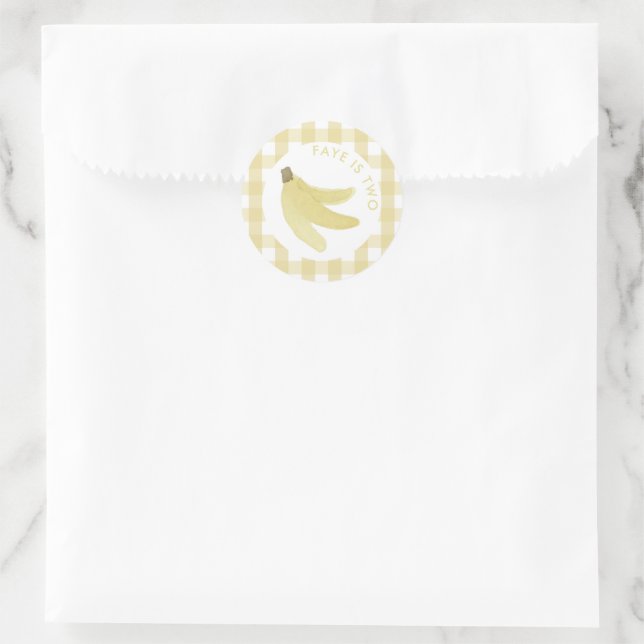 Yellow Gingham Banana Party Personalisiert Sticker (Tasche)