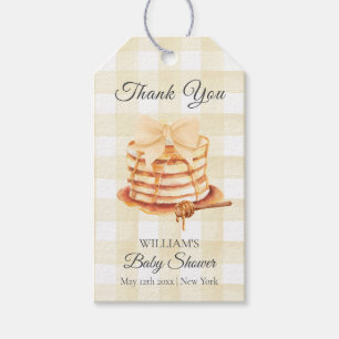 Yellow Gingham Bow Pancake Brunch Babydusche Geschenkanhänger