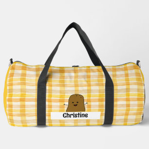 Yellow Gingham Brown Potato Custom Duffle Bag