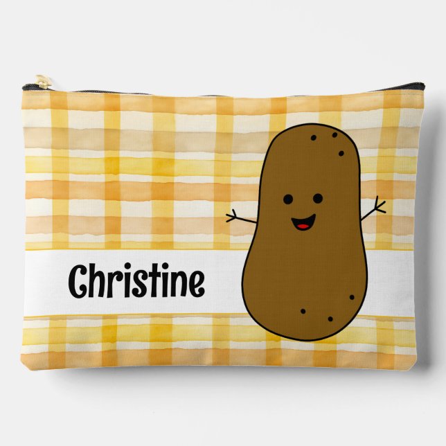 Yellow Gingham Brown Potato Custom Zubehörtasche (Vorderseite)