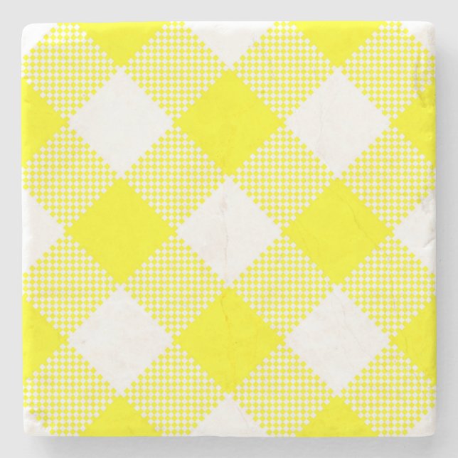 Yellow Gingham Checked Square Untersetzer (Vorderseite)