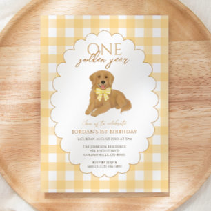 Yellow Gingham Ein goldenes Jahr 1. Geburtstag Wel Einladung