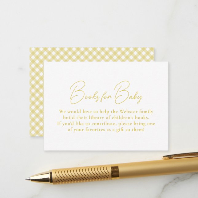 Yellow Gingham einfache niedliche Bücher für Babyd Begleitkarte (Vorderseite/Rückseite Beispiel)