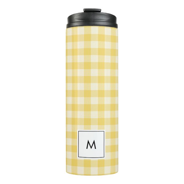 Yellow Gingham Kariert Monogram Thermal Tumbler Thermosbecher (Vorderseite)