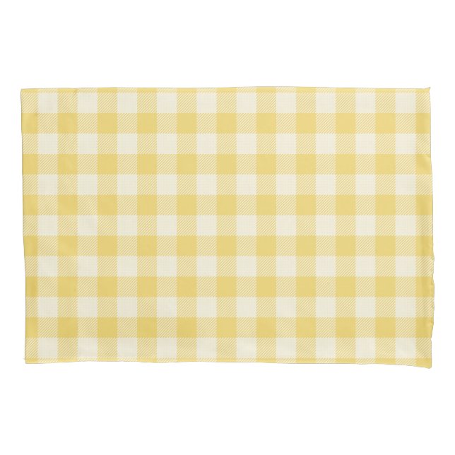 Yellow Gingham Kariert und Hahnentrittmuster Pillo Kissenbezug (Vorderseite)