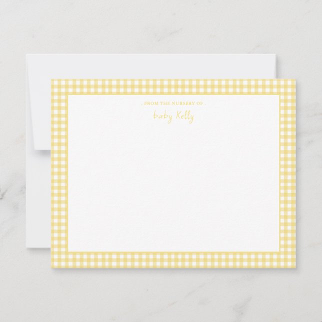 Yellow Gingham Karo Baby Flat Vielen Dank Dankeskarte (Vorderseite)