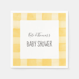 Yellow Gingham Neutral Picnic Baby Shower Serviette