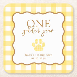 Yellow Gingham One Golden Year First Birthday Rechteckiger Pappuntersetzer