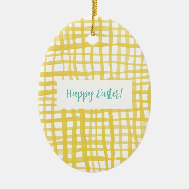 Yellow Gingham Oster Keramik Ornament (Vorne)