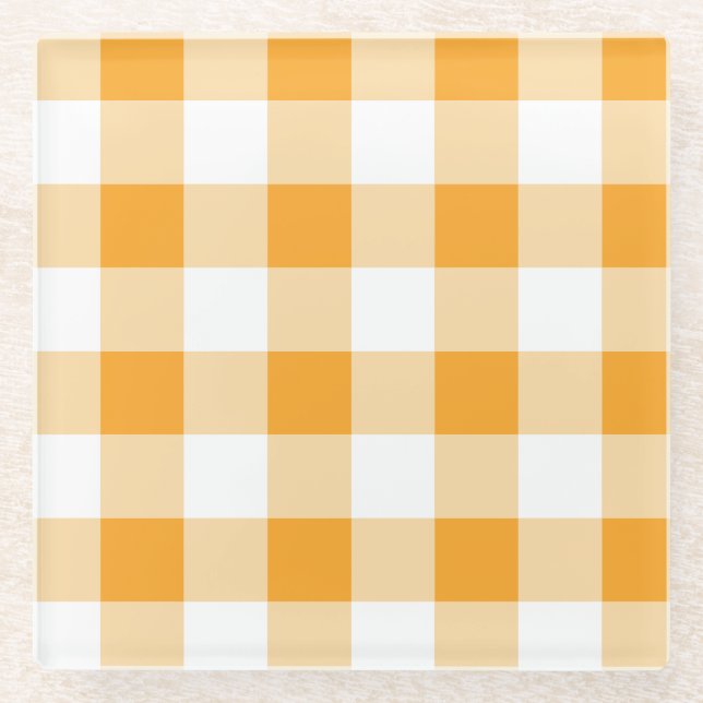 Yellow Gingham Pattern Glasuntersetzer (Vorderseite)