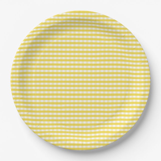 Yellow Gingham Pattern Pappteller (Vorderseite)