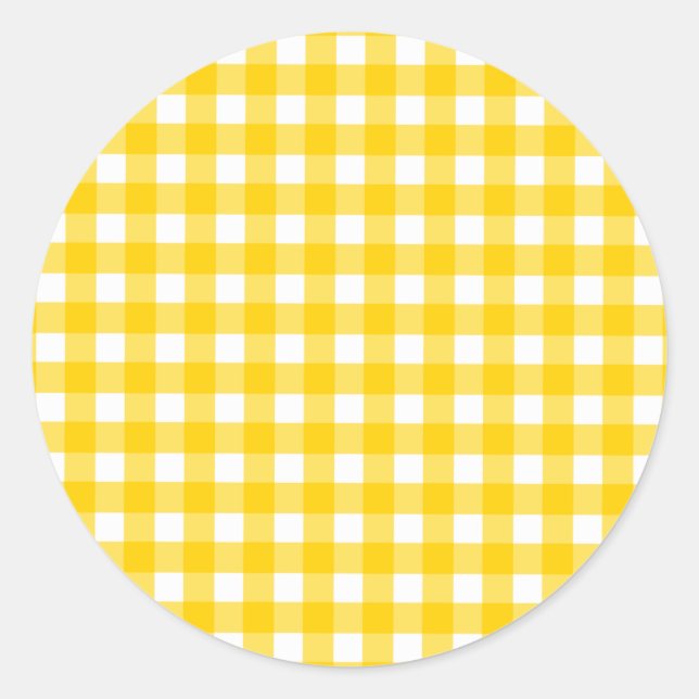 Yellow Gingham Pattern Runder Aufkleber (Vorderseite)