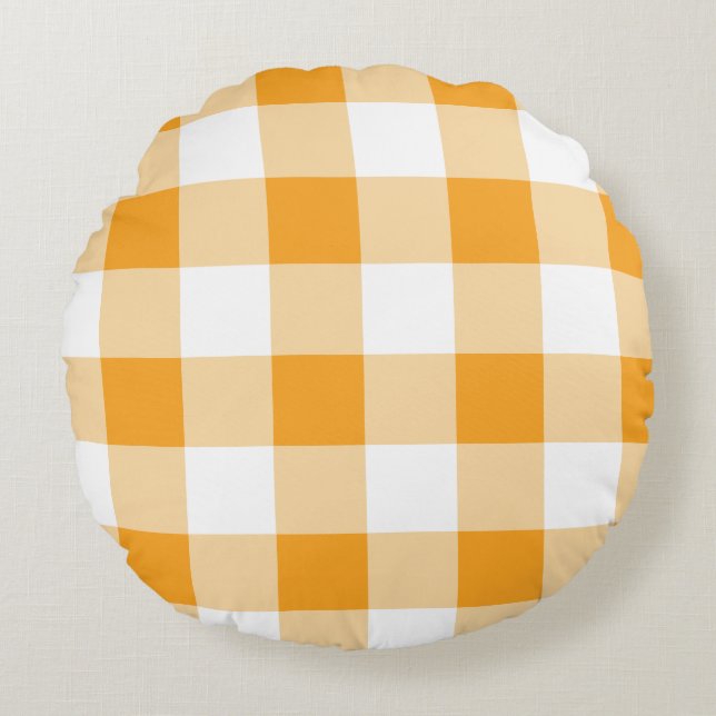 Yellow Gingham Pattern Rundes Kissen (Vorderseite)