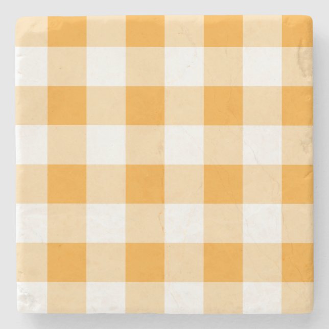Yellow Gingham Pattern Steinuntersetzer (Vorderseite)