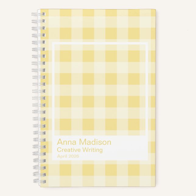Yellow Gingham Plaid Transparent Frame Notebook Notizbuch (Vorderseite)