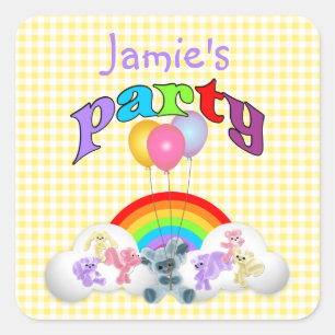 Yellow Gingham Plushie Party Sticker