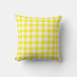 Yellow Gingham Reversible Throw Kissen