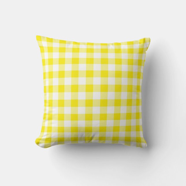 Yellow Gingham Reversible Throw Kissen (Vorderseite)