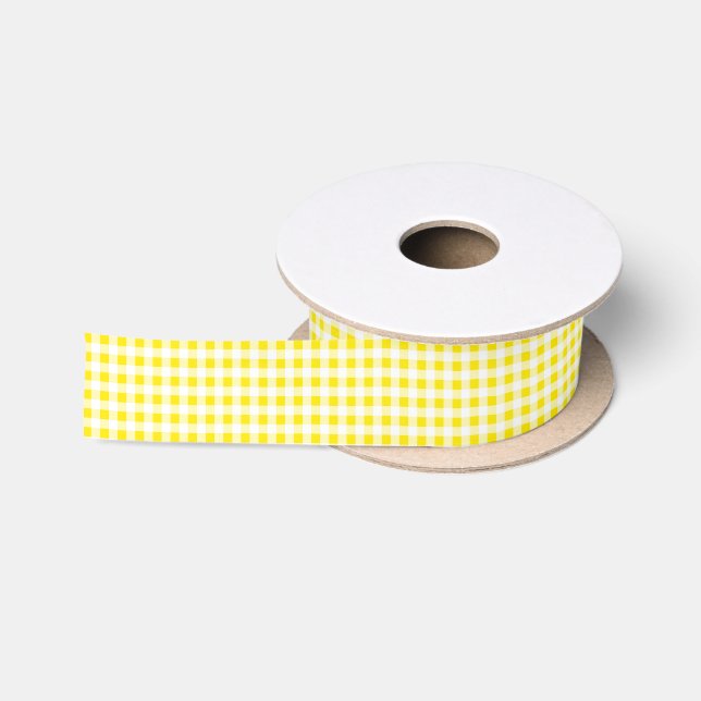 Yellow Gingham Satin Ribbon Satinband (Spule)