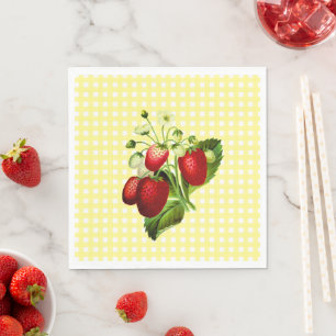 Yellow Gingham & Strawberries Lunch Paper Napkin Serviette