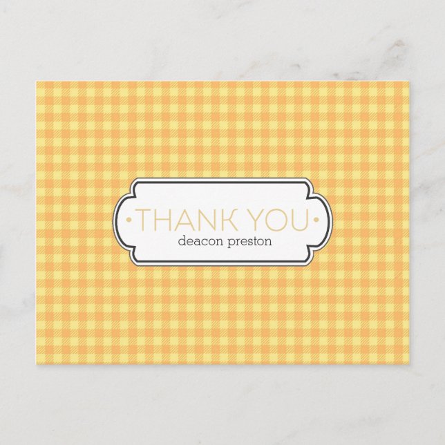 Yellow Gingham und Label Vielen Dank Postkarten (Vorderseite)